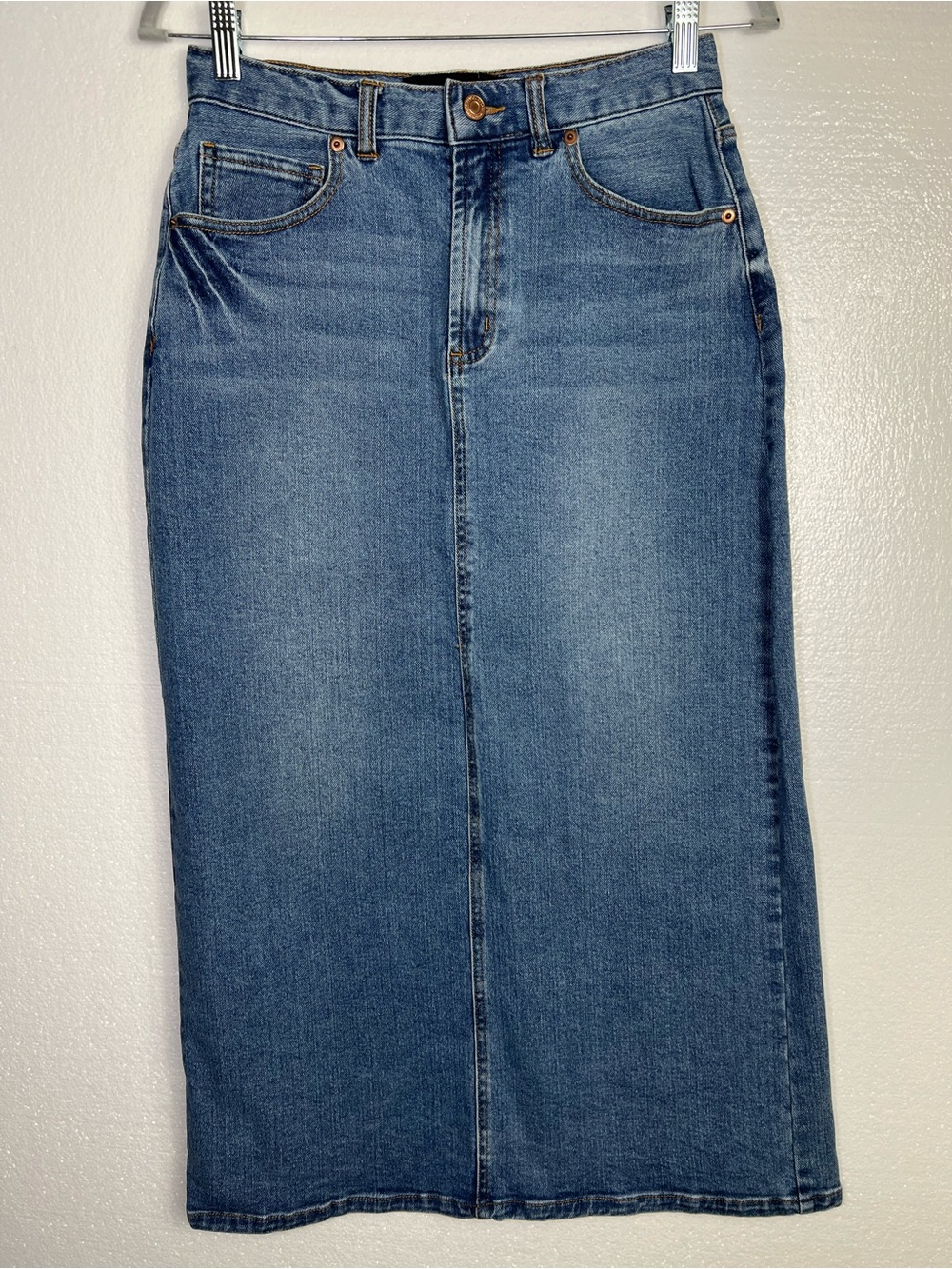 Boston Proper Denim Five Pocket Midi Skirt size 6
